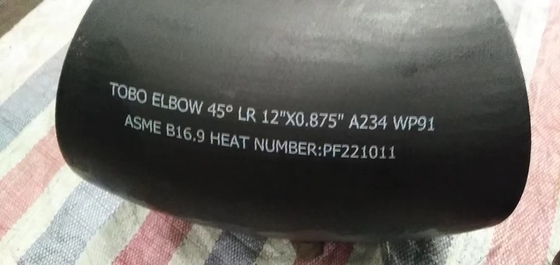 اتصالات لوله فولادی آلیاژی زانویی 45 زانویی A234 درجه WP91 12 اینچ X0.875 اینچ جوش لب به لب