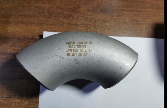 جوش لب به لب بدون درز زانویی شعاع 90 درجه 6 اینچ SCH-40 ASTM A815 UNS S31803