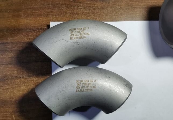 جوش لب به لب بدون درز زانویی شعاع 90 درجه 6 اینچ SCH-XS ASTM A815 UNS S31803